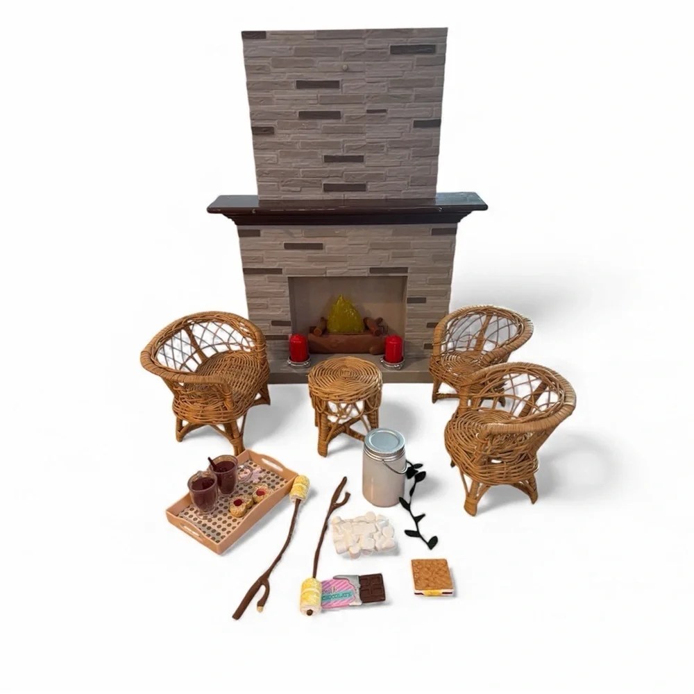 Our Generation Holiday Fireplace, American Girl S'mores Set & Wicker Furniture